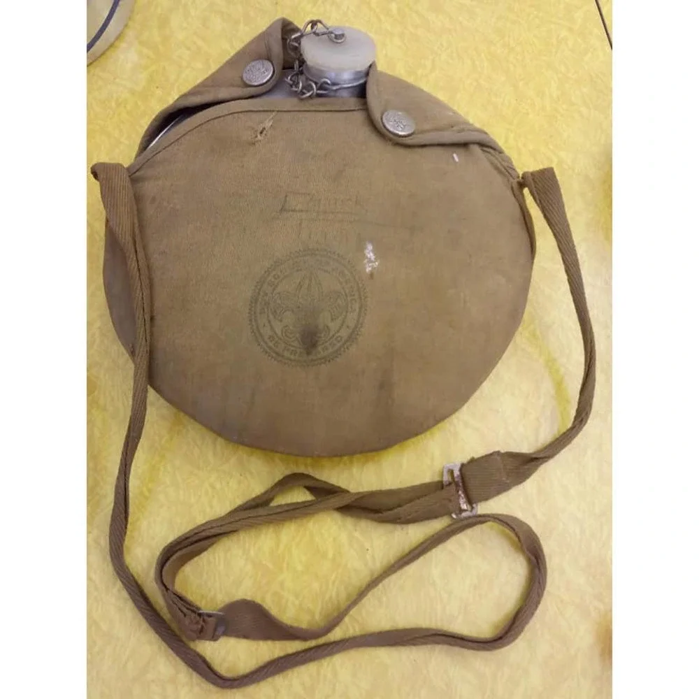 Vintage Boy Scouts of America BSA Canteen w Cover Lid Strap Metal Stamped Logo